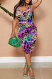 Casual Print Basic U Neck Vest Dresses