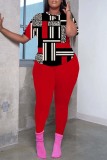 Casual Print Basic O Neck Short Sleeve Two Pieces