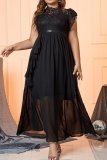 Casual Solid Patchwork Half A Turtleneck Long Plus Size Dresses