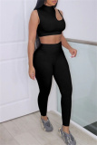 Casual Solid Hollowed Out Half A Turtleneck Sleeveless Two Pieces