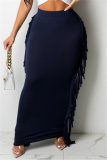 Casual Solid Tassel Patchwork Skinny High Waist Conventional Patchwork Skirts