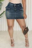 Casual Solid Patchwork Pocket High Waist Skinny Denim Skirts