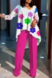 Casual Print Asymmetrical O Neck Plus Size Two Pieces