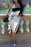 Casual Print Patchwork Slit O Neck Sleeveless Dresses
