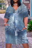 Casual Print Basic V Neck Short Sleeve Short Sleeve Dress