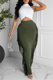 Casual Solid Tassel Patchwork Skinny High Waist Conventional Patchwork Skirts