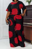Casual Print Patchwork O Neck Plus Size Two Pieces