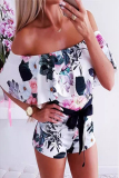 Sexy Floral Frenulum Off the Shoulder Regular Rompers