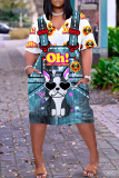 Casual Print Basic V Neck Short Sleeve Short Sleeve Dress