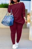 Casual Solid Patchwork Oblique Collar Plus Size Two Pieces