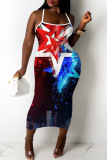 Flag Stars Print Backless Sleeveless Bodycon Cami Maxi Dress