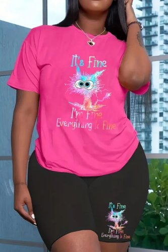 Casual Print Basic O Neck Short Sleeve Two Pieces