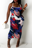 Flag Stars Print Backless Sleeveless Bodycon Cami Maxi Dress