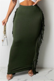 Casual Solid Tassel Patchwork Skinny High Waist Conventional Patchwork Skirts