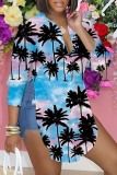Casual Print Patchwork Shirt Collar Tops
