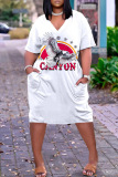 Casual Print Basic V Neck Short Sleeve Short Sleeve Dress