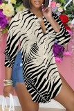 Casual Print Patchwork Shirt Collar Tops