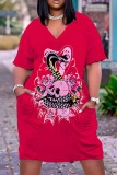 Casual Print Basic V Neck Short Sleeve Short Sleeve Dress