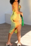 Sexy Casual Print Backless Cross Straps Slit Spaghetti Strap Sleeveless Dresses