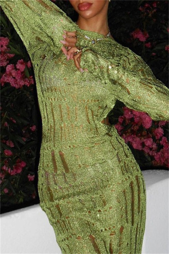 Sexy Casual Solid Ripped Hollowed Out See-through Backless O Neck Long Dresses