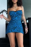 Sexy Print Leopard Patchwork Backless Spaghetti Strap Wrapped Skirt Dresses