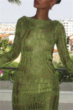 Sexy Casual Solid Ripped Hollowed Out See-through Backless O Neck Long Dresses
