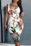 Casual Print Basic U Neck Vest Dresses