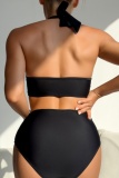 Sexy Solid Bandage Patchwork Backless Swimwears (With Paddings)