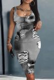 Casual Print Basic U Neck Vest Dresses
