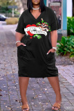 Casual Print Basic V Neck Short Sleeve Short Sleeve Dress
