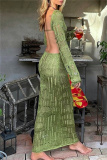 Sexy Casual Solid Ripped Hollowed Out See-through Backless O Neck Long Dresses
