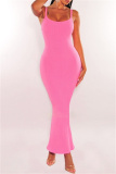 Sexy Solid Backless Spaghetti Strap Long Dresses