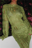 Sexy Casual Solid Ripped Hollowed Out See-through Backless O Neck Long Dresses