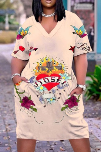 Casual Print Basic V Neck Short Sleeve Short Sleeve Dress