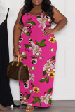 Sexy Casual Print Backless Spaghetti Strap Long Plus Size Dresses