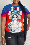 Rainbow Casual Striped Round Neck T-shirts Tops
