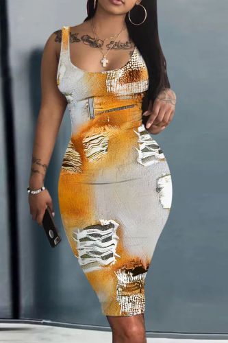 Casual Print Basic U Neck Vest Dresses