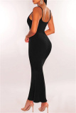 Sexy Solid Backless Spaghetti Strap Long Dresses
