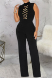 Casual Solid Patchwork Chains Half A Turtleneck Skinny Jumpsuits
