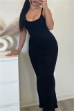 Sexy Solid Backless Spaghetti Strap Long Dresses