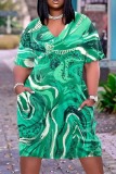 Casual Print Patchwork Pocket V Neck Short Sleeve Short Sleeve Dress