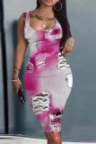 Casual Print Basic U Neck Vest Dresses