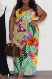 Sexy Casual Print Backless Spaghetti Strap Long Plus Size Dresses