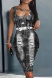 Casual Print Basic U Neck Vest Dresses