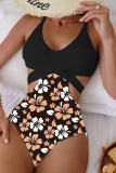 Sexy Print Hollowed Out Patchwork Backless Swimwears (With Paddings)