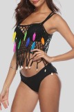 Sexy Patchwork Tassel Hollowed Out See-through Backless Swimwears Cover Up