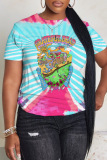 Rainbow Casual Striped Round Neck T-shirts Tops