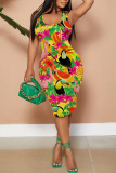 Casual Print Basic U Neck Vest Dresses