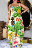 Sexy Casual Print Backless Spaghetti Strap Long Dresses
