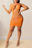 Sleeveless Hot Drilling Backless Hollowed Out Party Wear Vacation Bodycon Mini Dresses